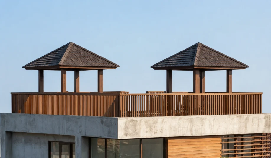 Desain Rumah Modern di Lahan Sudut dengan Kolam Renang dan Rooftop - dokumentasi proyek 7