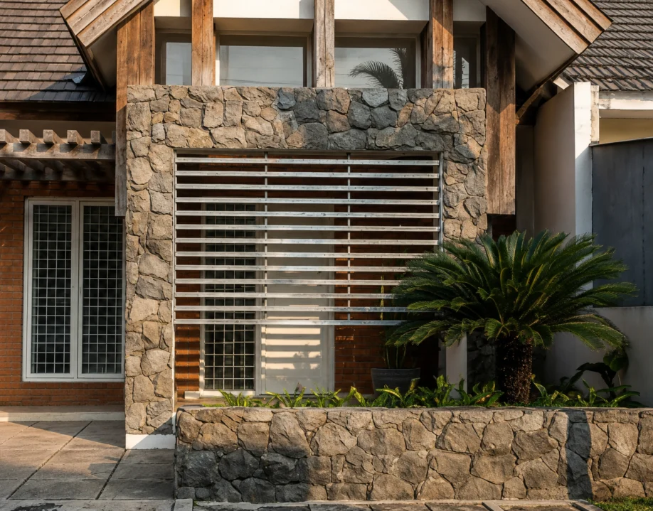 Desain Rumah Tropis Kontemporer dengan Fasad Batu Alam - dokumentasi proyek 8