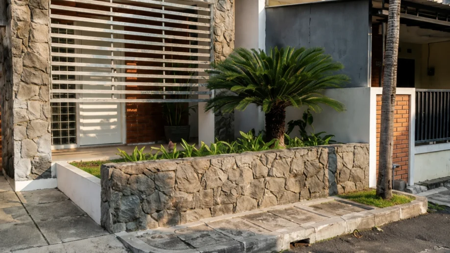 Desain Rumah Tropis Kontemporer dengan Fasad Batu Alam - dokumentasi proyek 6
