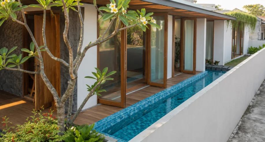 Desain Villa Tropis Satu Lantai dengan Kolam Renang Linear - dokumentasi proyek 7
