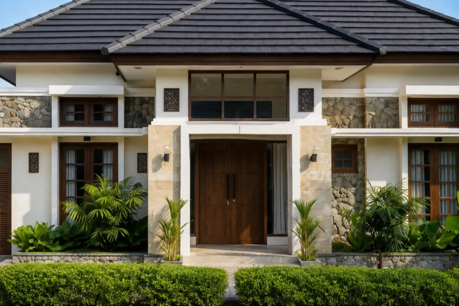 Desain Rumah Tropis Elegan Satu Lantai dengan Atap Limasan - tampak eksterior