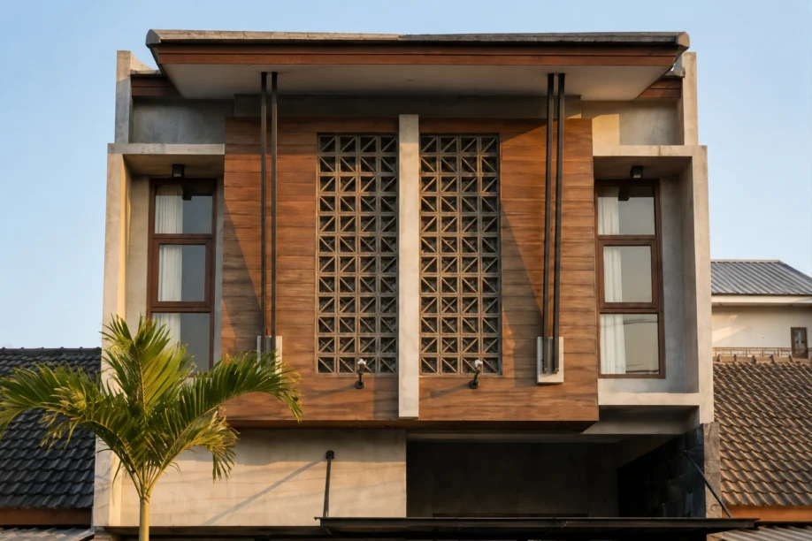 Desain Rumah Urban Tropis dengan Roster dan Fasad Kayu - dokumentasi proyek 9