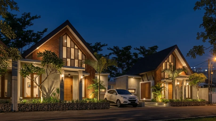 Desain Hunian Tropis Kontemporer dengan Atap Pelana - tampak eksterior