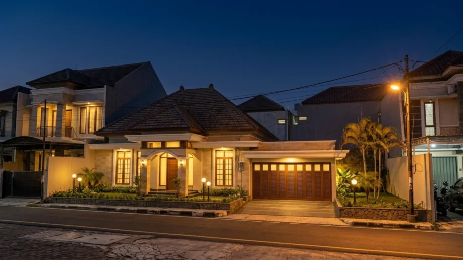 Desain Rumah Klasik Tropis Satu Lantai dengan Atap Limasan - tampak eksterior