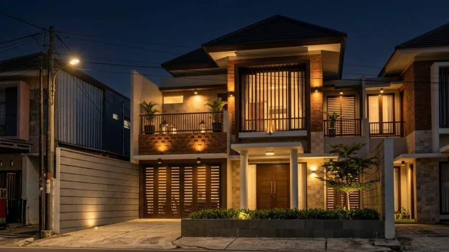 Desain Rumah Modern Tropis Dua Lantai dengan Secondary Skin - tampak eksterior
