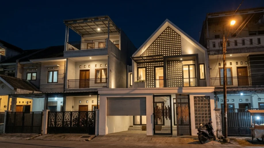 Desain Rumah Minimalis Industrial dengan Fasad Roster - tampak eksterior