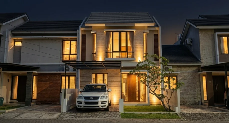 Desain Rumah Modern Tropis Dua Lantai dengan Batu Alam - tampak eksterior