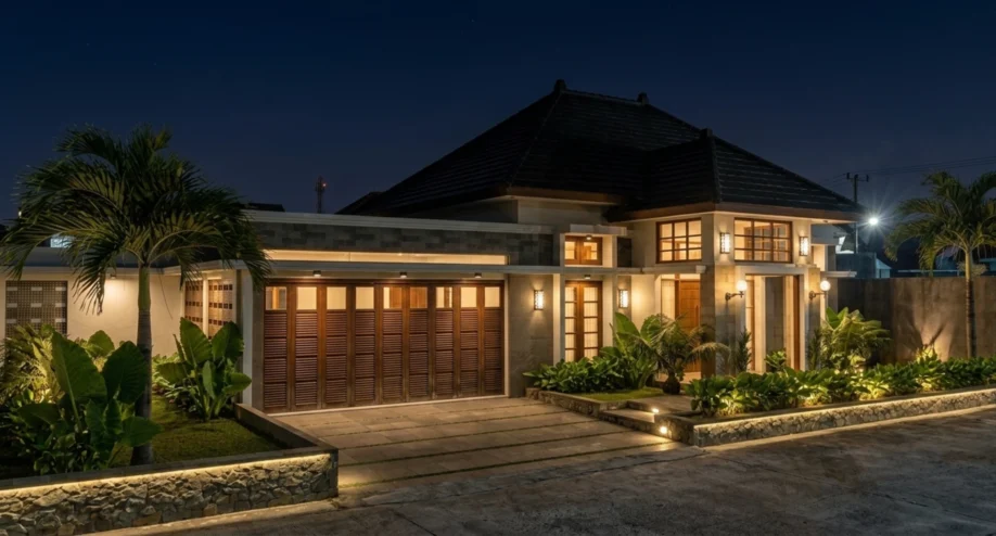 Desain Rumah Tropis Elegan Satu Lantai dengan Atap Limasan - tampak eksterior