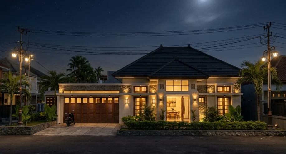 Desain Rumah Tropis Elegan Satu Lantai dengan Atap Limasan - tampak eksterior