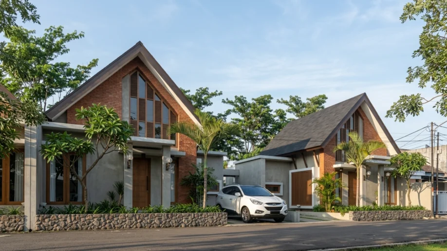 Desain Hunian Tropis Kontemporer dengan Atap Pelana - tampak eksterior