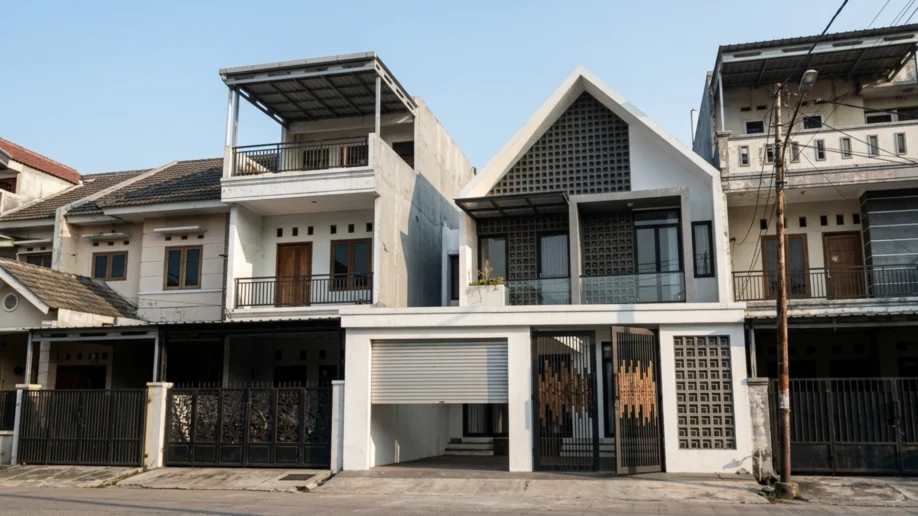 Desain Rumah Minimalis Industrial dengan Fasad Roster - tampak eksterior