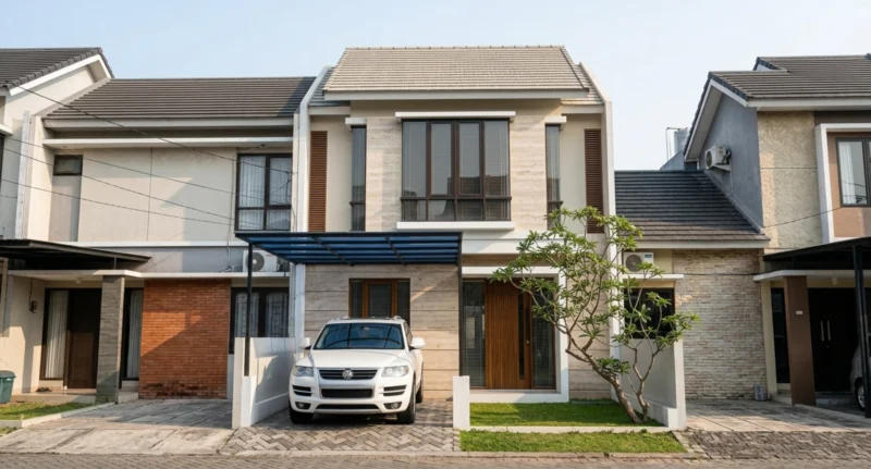 Desain Rumah Modern Tropis Dua Lantai dengan Batu Alam - tampak eksterior