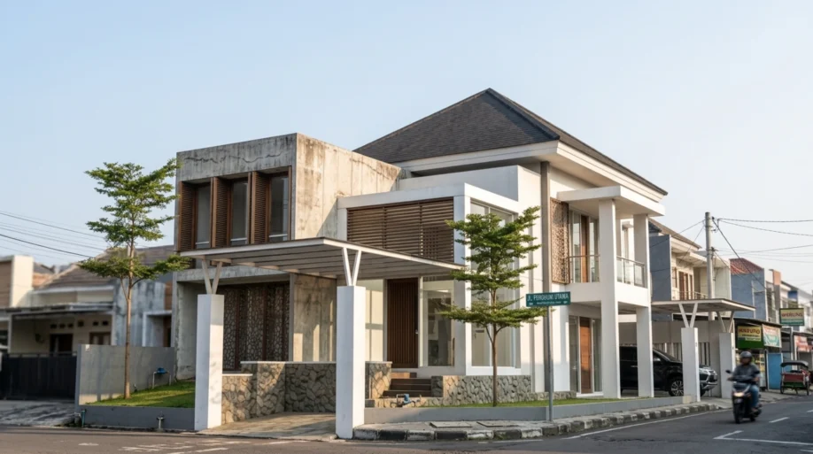 Desain Rumah Modern Tropis Kontemporer dan Kaca Tinggi - tampak eksterior