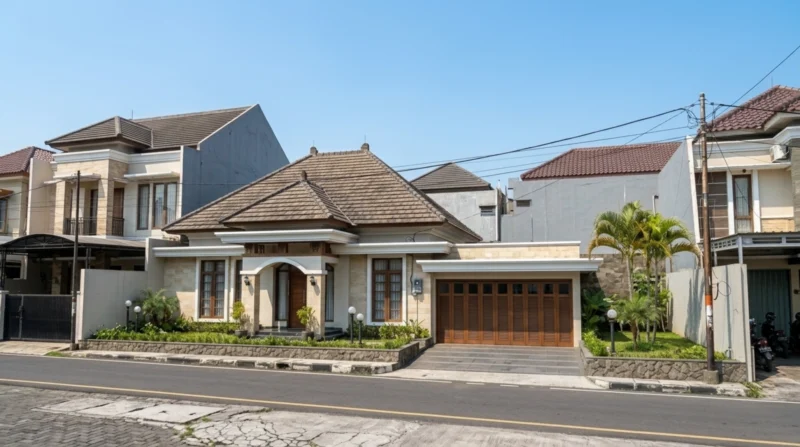 Desain Rumah Klasik Tropis Satu Lantai dengan Atap Limasan - tampak eksterior