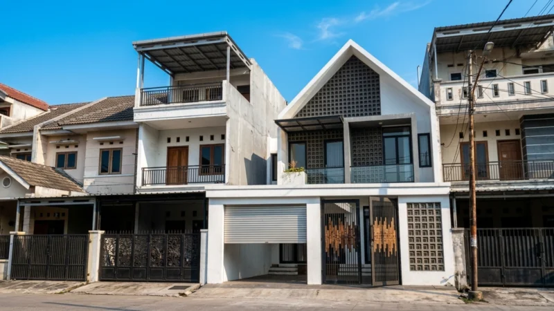 Desain Rumah Minimalis Industrial dengan Fasad Roster - tampak eksterior