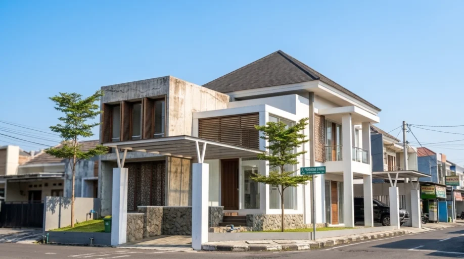 Desain Rumah Modern Tropis Kontemporer dan Kaca Tinggi - tampak eksterior