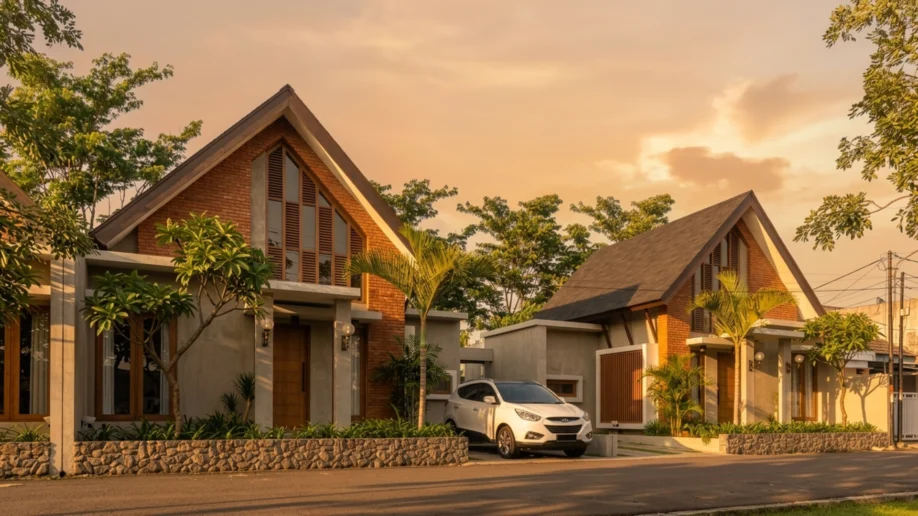 Desain Hunian Tropis Kontemporer dengan Atap Pelana - tampak eksterior