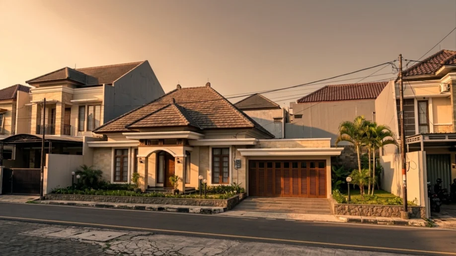 Desain Rumah Klasik Tropis Satu Lantai dengan Atap Limasan - tampak eksterior