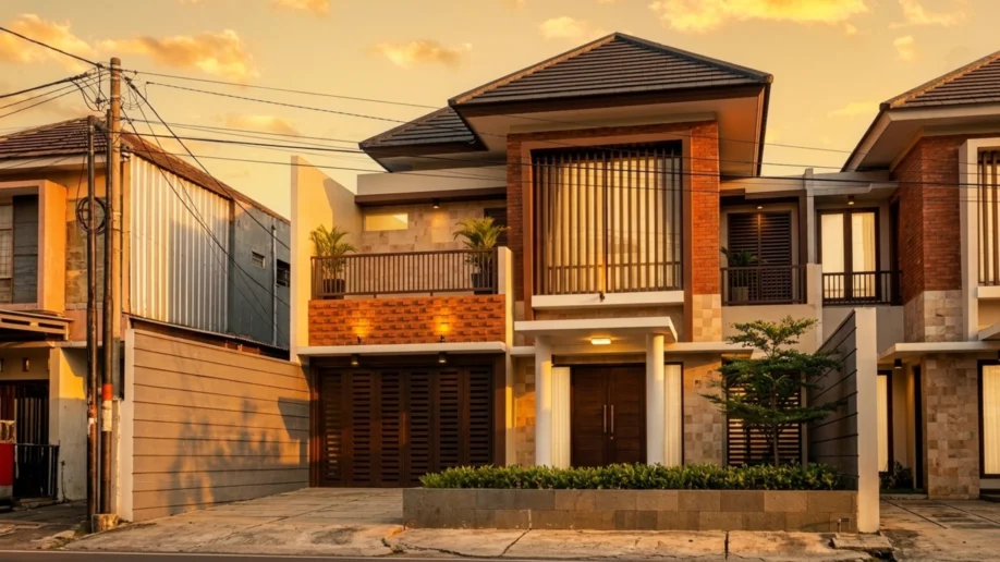 Desain Rumah Modern Tropis Dua Lantai dengan Secondary Skin - tampak eksterior