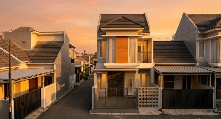Desain Rumah Minimalis Dua Lantai dengan Aksen Kayu - tampak eksterior