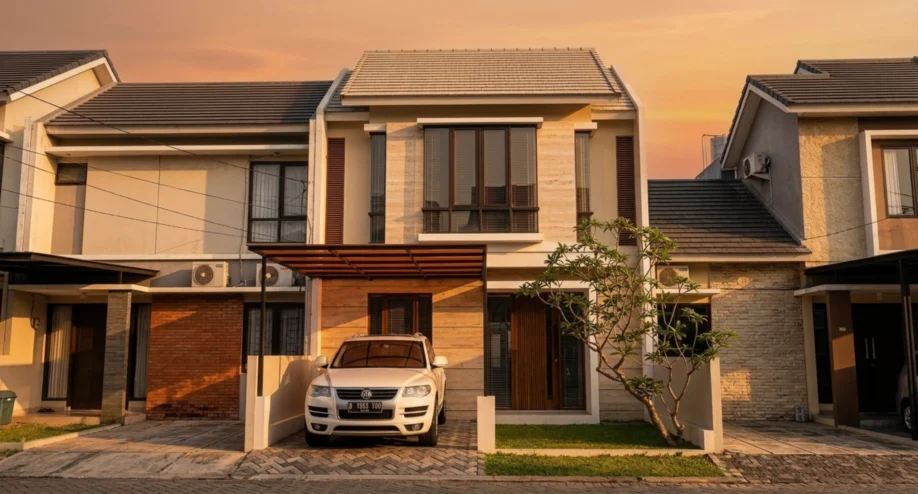 Desain Rumah Modern Tropis Dua Lantai dengan Batu Alam - tampak eksterior