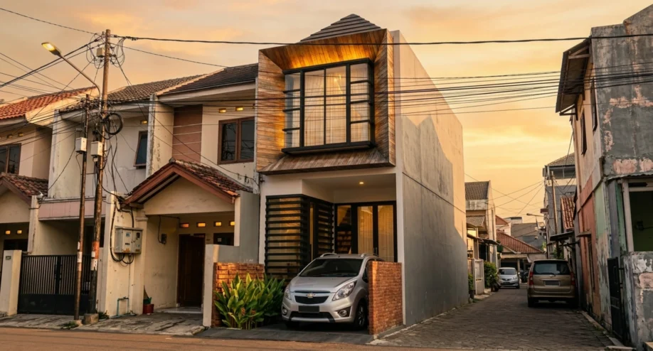 Rumah Urban Modern dengan Secondary Skin dan Wood Accent - tampak eksterior