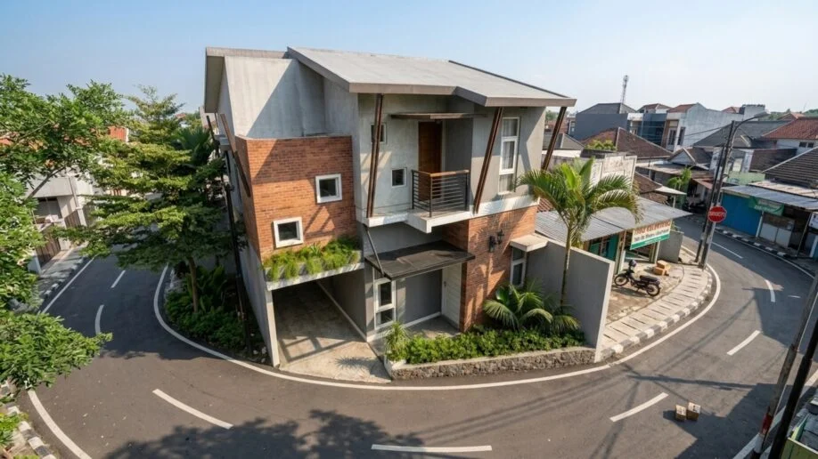 Desain Rumah Industrial Tropis Dua Lantai di Lahan Sudut - dokumentasi proyek 9