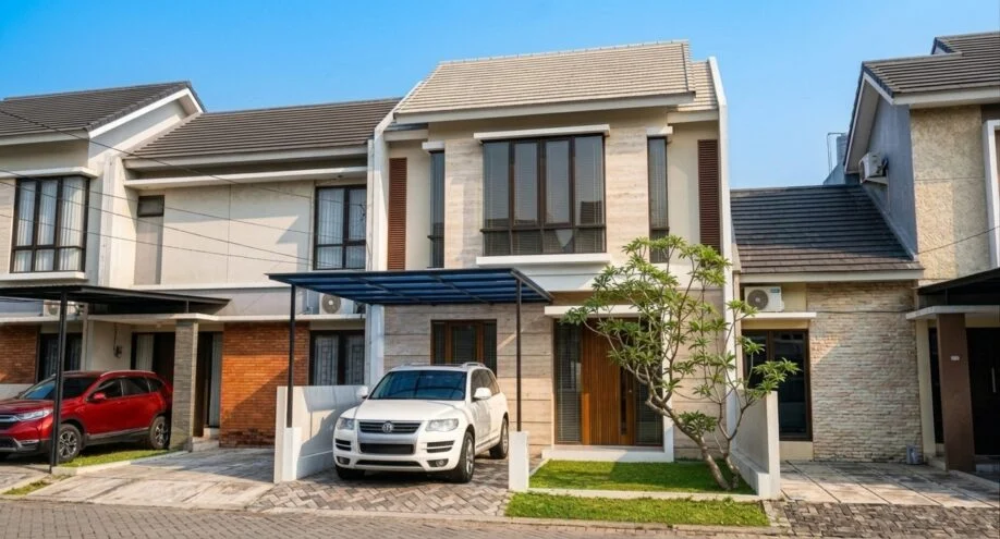 Desain Rumah Modern Tropis Dua Lantai dengan Batu Alam - detail fasad
