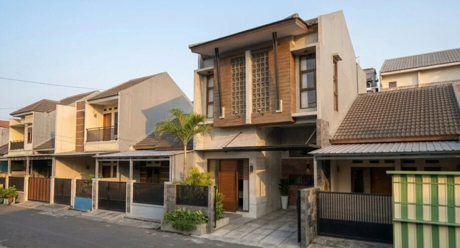 Desain Rumah Urban Tropis dengan Roster dan Fasad Kayu - detail fasad
