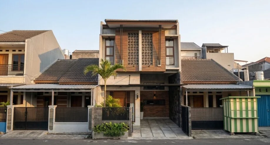 Desain Rumah Urban Tropis dengan Roster dan Fasad Kayu - interior