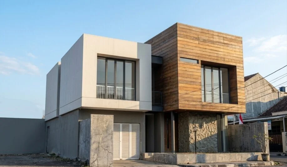 Rumah Modern Kontemporer 2 Lantai dengan Wood Cladding dan Batu Alam - detail proyek