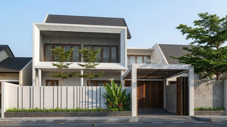 Desain Rumah Tropis Modern Dua Lantai dengan Secondary Skin - area pendukung