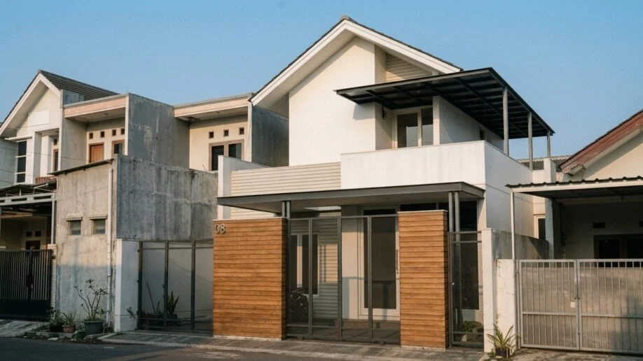 Desain Rumah Minimalis Industrial Dua Lantai - detail fasad