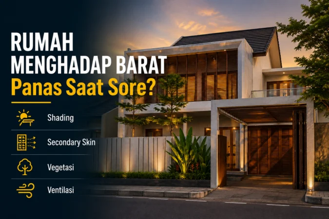Desain rumah menghadap barat dengan perlindungan terhadap matahari sore