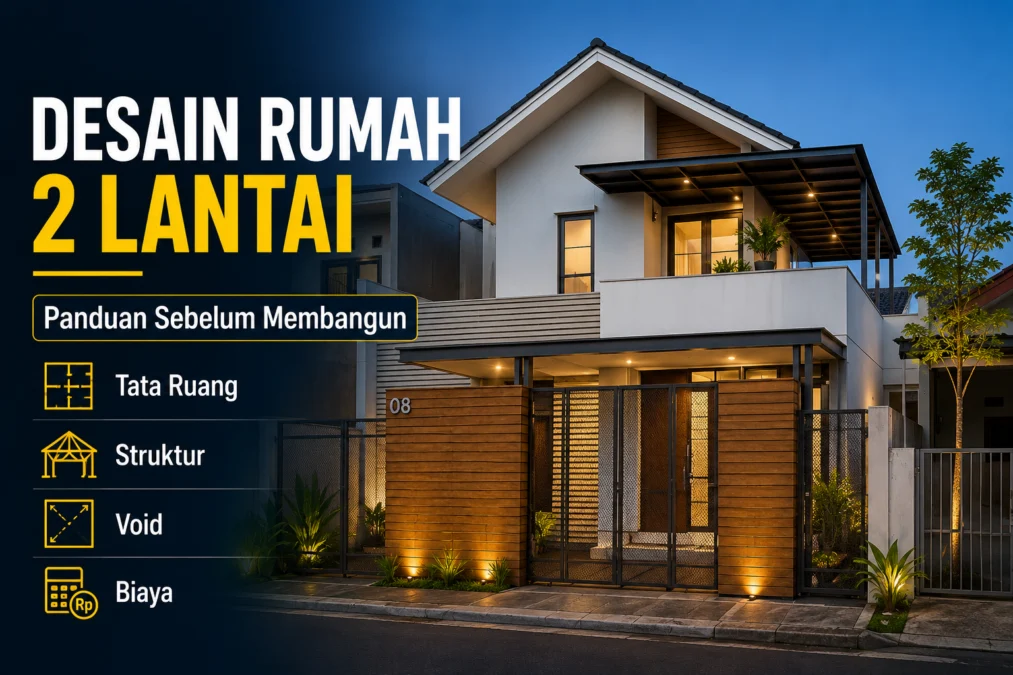 Desain rumah 2 lantai dengan tata ruang dan fasad modern
