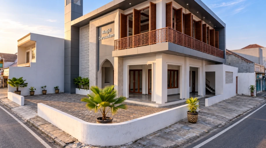Desain Masjid Modern Dua Lantai di Lahan Sudut - dokumentasi proyek 7