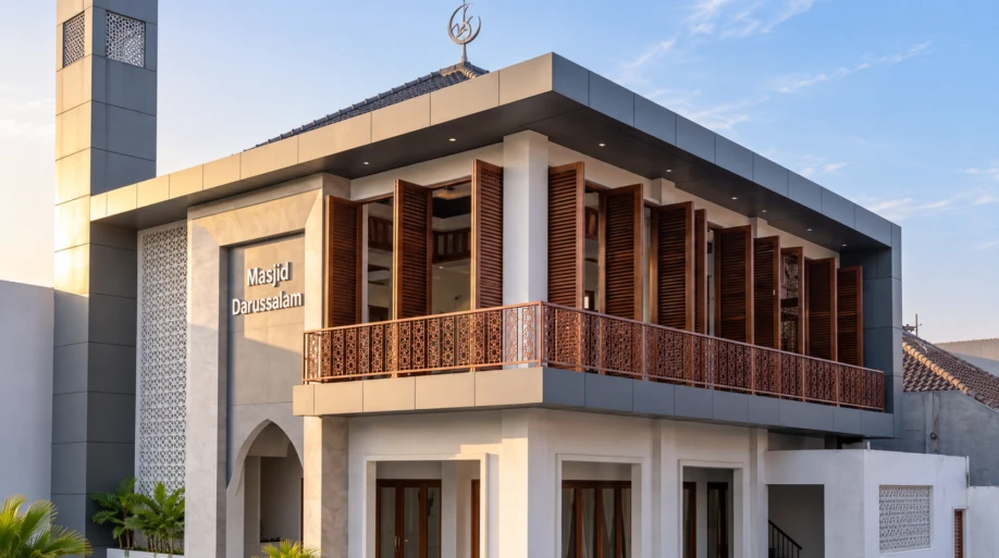 Desain Masjid Modern Dua Lantai di Lahan Sudut - dokumentasi proyek 8