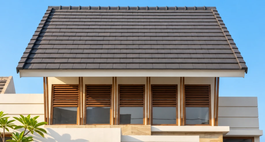 Desain Rumah Modern Tropis Lahan Sudut - detail fasad