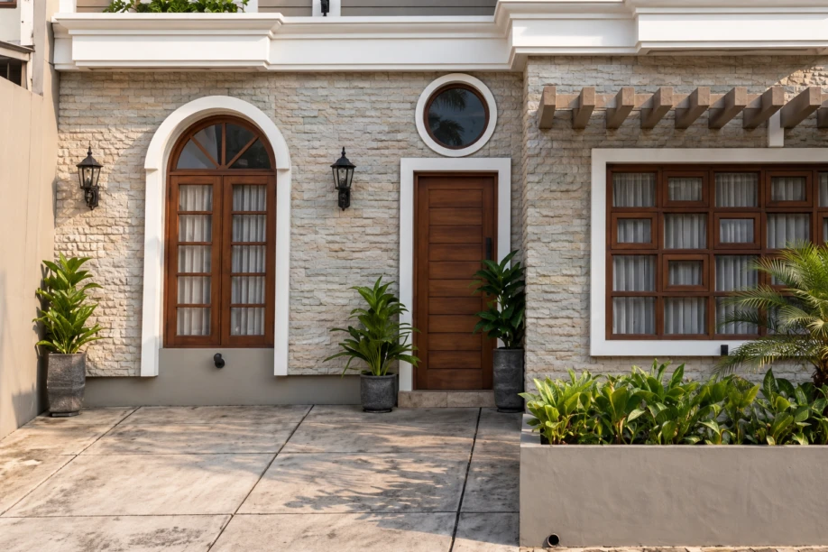 Desain Rumah Klasik Modern Dua Lantai dengan Jendela Lengkung - detail proyek