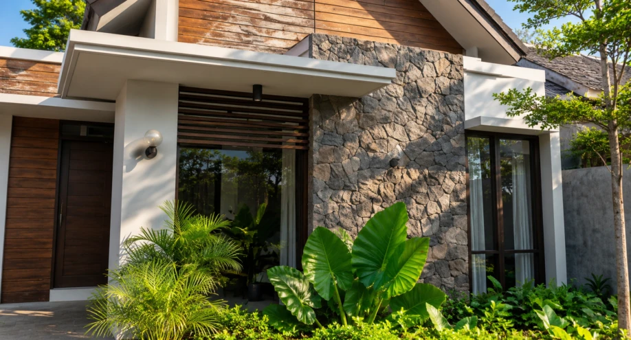 Desain Rumah Modern Tropis Satu Lantai dengan Gevel Kayu - dokumentasi proyek 8