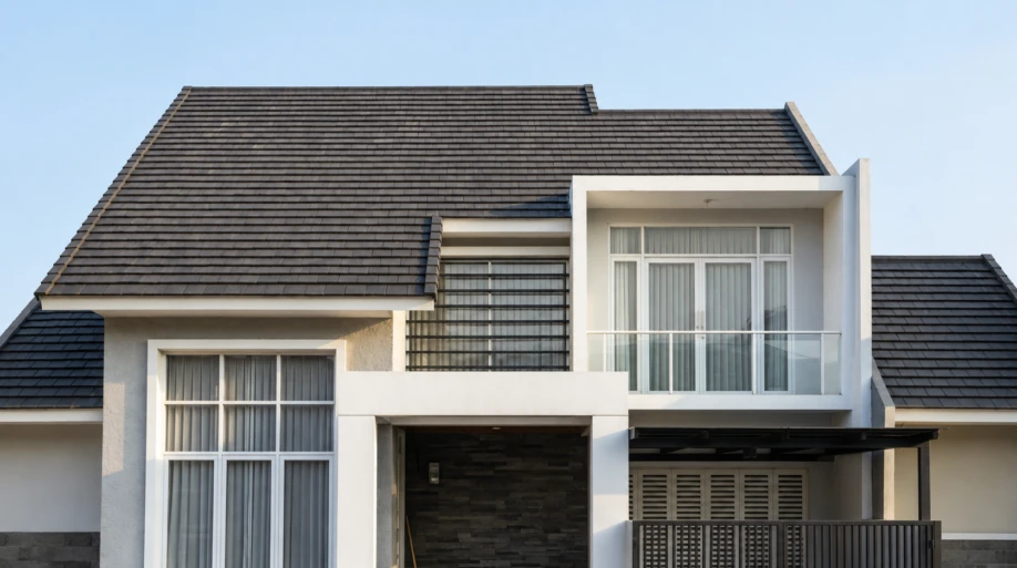 Desain Rumah Modern Tropis dengan Atap Bertingkat dan Balkon Kaca - dokumentasi proyek 8