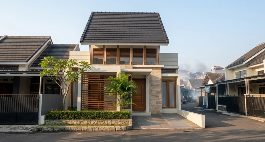 Desain Rumah Modern Tropis Lahan Sudut - tampak eksterior