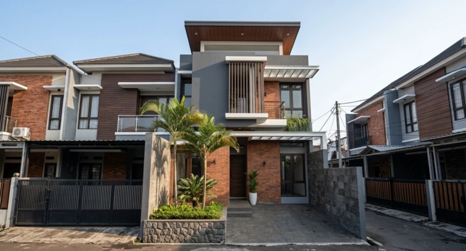 Desain Rumah Modern Kontemporer Dua Lantai dengan Secondary Skin - tampak eksterior