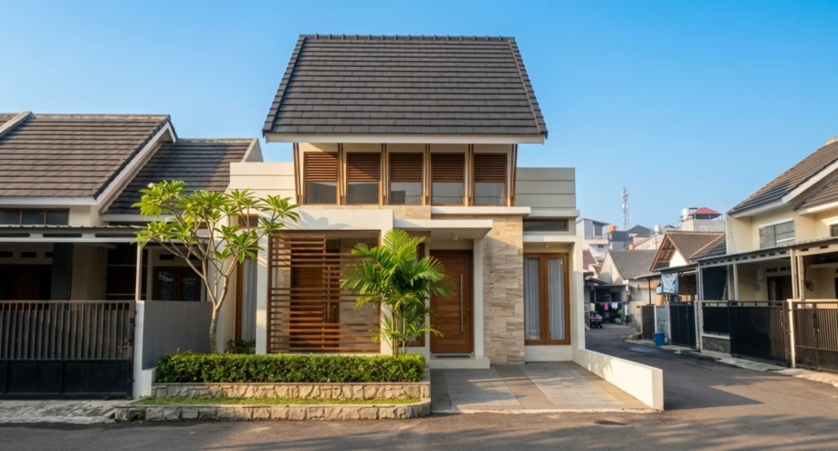 Desain Rumah Modern Tropis Lahan Sudut - tampak eksterior