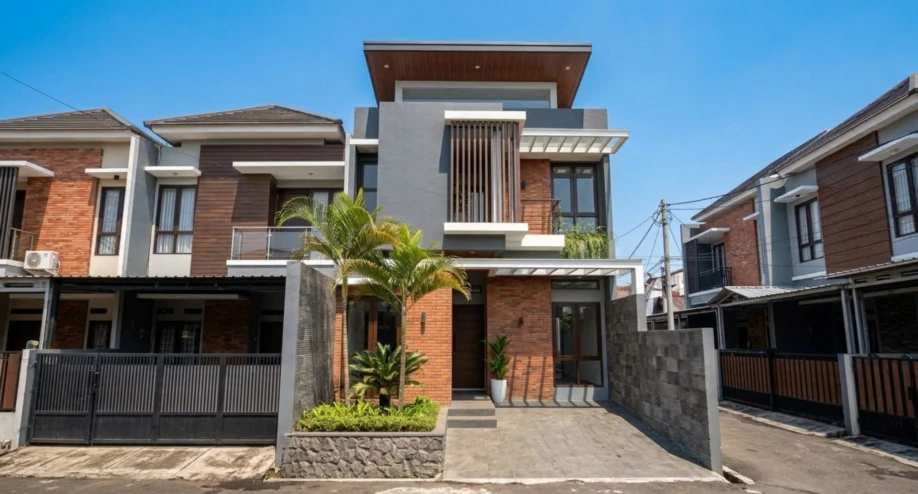 Desain Rumah Modern Kontemporer Dua Lantai dengan Secondary Skin - tampak eksterior