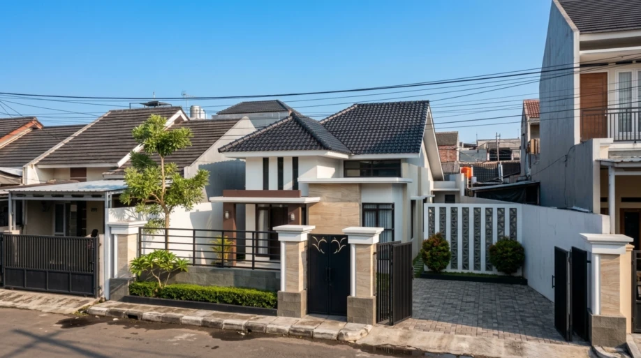 Desain Rumah Modern Tropis Satu Lantai dengan Carport Samping - tampak eksterior