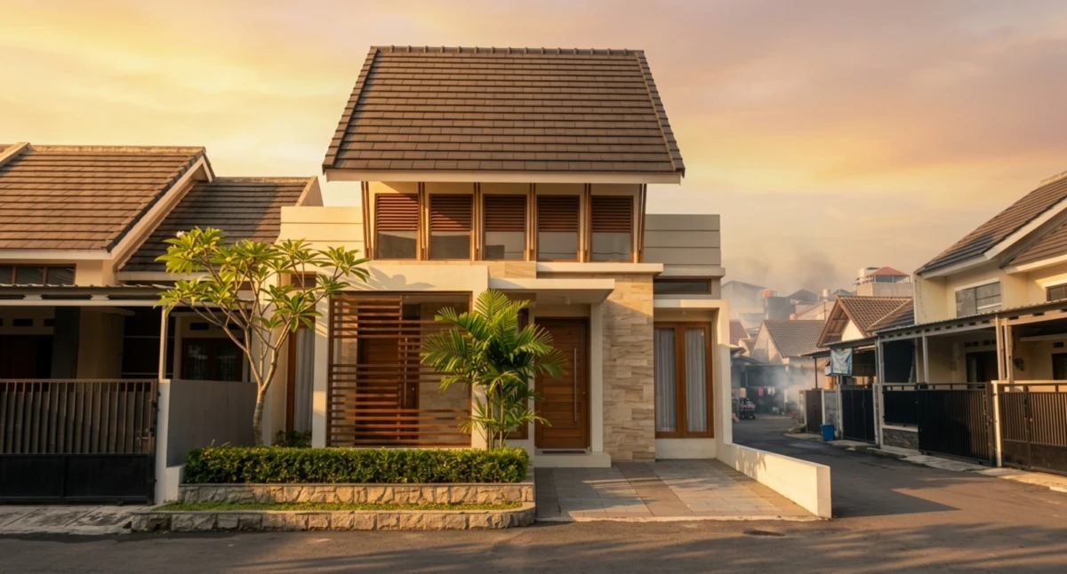 Desain Rumah Modern Tropis Lahan Sudut - tampak eksterior
