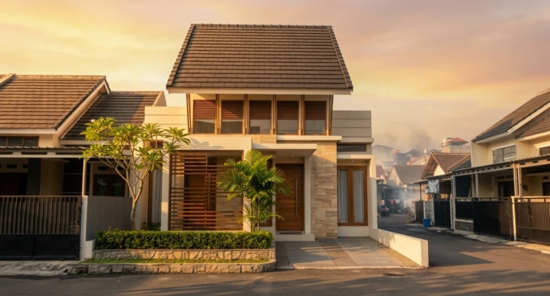 Desain Rumah Modern Tropis Lahan Sudut - tampak eksterior