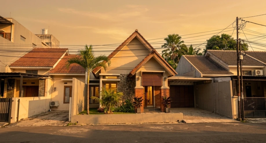 Desain Rumah Tropis Kontemporer dengan Atap Pelana Bertingkat - tampak eksterior