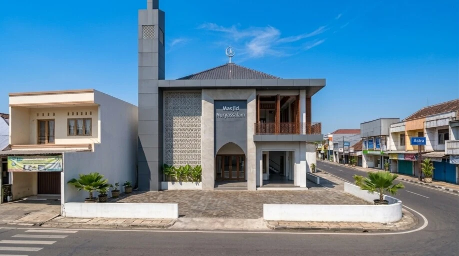 Desain Masjid Modern Dua Lantai di Lahan Sudut - dokumentasi proyek 9